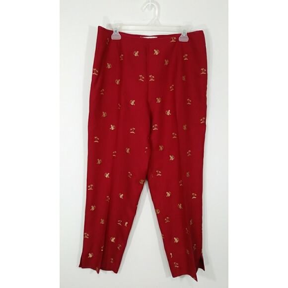 FIX Peter Martin Red Silk Pants Gold Embroidered  Tropical size 14 Fully Lined - Picture 6 of 12